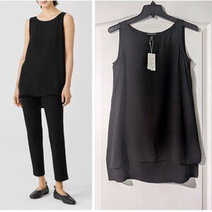 Eileen Fisher | Silk Georgette Crepe Bateau Neck Tank In Black